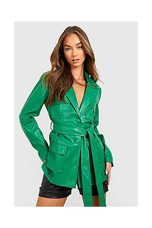 Boohoo Leather Look Utility Pocket Belted Blazer