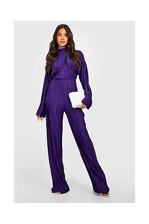 Boohoo Plisse High Neck Wide Leg Jumpsuit