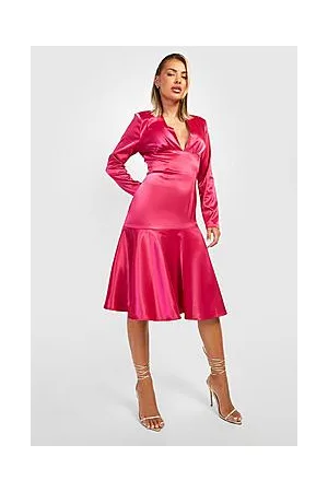 Boohoo Satin Ruffle Hem Midi Dress