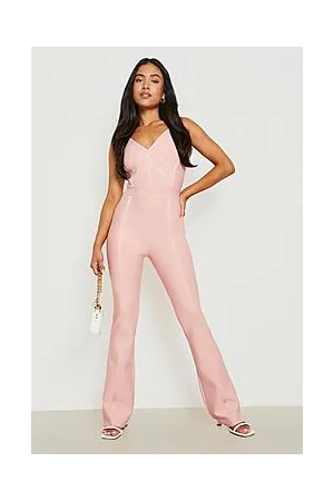 Boohoo Petite Bandage Seam Detail Flare Leg Jumpsuit