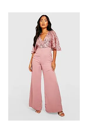 Boohoo Petite Sequin Flared Sleeve Wide Leg Jumpsuit
