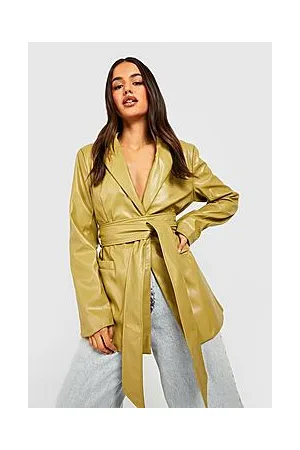 Boohoo Leather Look Obi Tie Waist Blazer