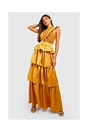 Boohoo Pleated Ruffle Detail Maxi Dress