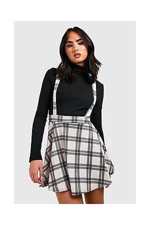 Boohoo Checked Pinafore Skater Skirt