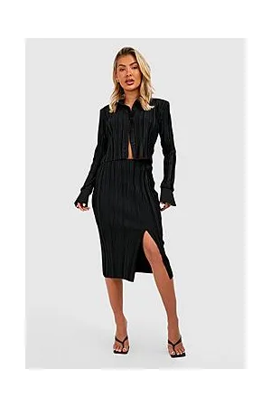 Boohoo Plisse Thigh Split High Waist Maxi Skirt