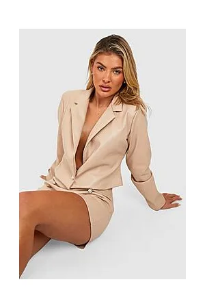 Boohoo Leather Look Button Tailored Cropped Blazer