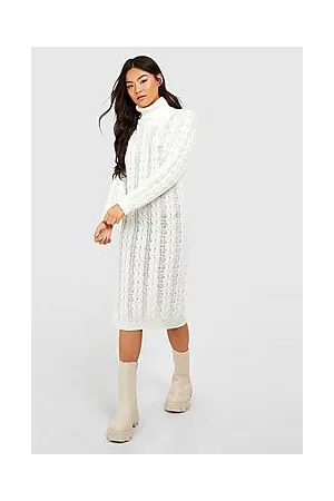Boohoo Roll Neck Cable Knit Midi Dress
