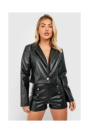 Boohoo Leather Look Button Tailored Cropped Blazer