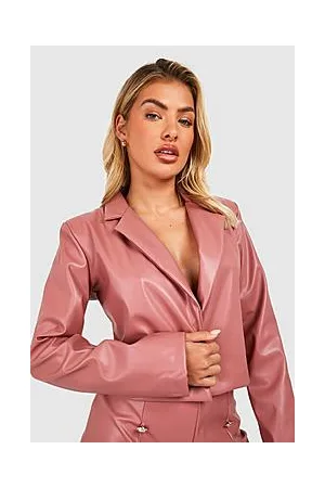 Boohoo Leather Look Button Tailored Cropped Blazer