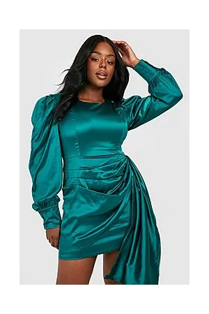 Boohoo Plus Satin Wrap Blouson Dress