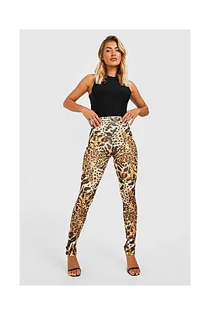Boohoo Animal Acetate Slinky Split Hem Leggings