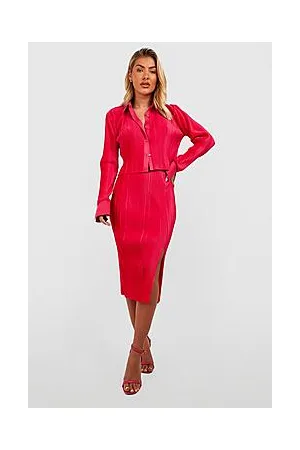 Boohoo Plisse Thigh Split High Waist Maxi Skirt