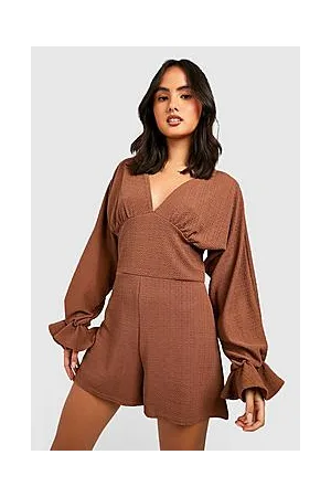 Boohoo Textured Volume Sleeve V Neck Playsuit