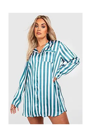 Boohoo Plus Striped Satin Sleep Shirt