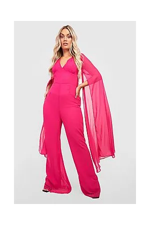 Boohoo Plus Chiffon Cape Sleeve Wide Leg Jumpsuit