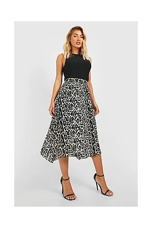 Boohoo Leopard Chiffon Pleated Midi Skirt