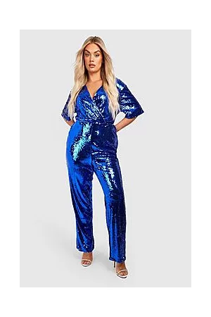 Boohoo Plus Sequin Wrap Front Jumpsuit