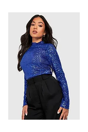 Boohoo Petite Sequin High Neck Long Sleeved Top