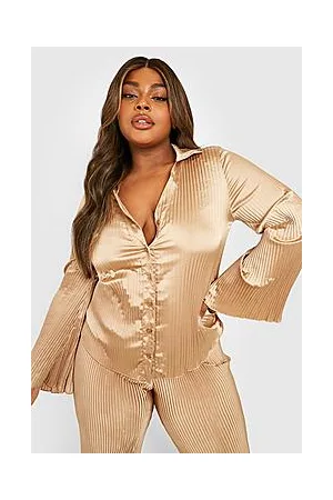 Boohoo Plus Satin Plisse Wide Leg Trouser