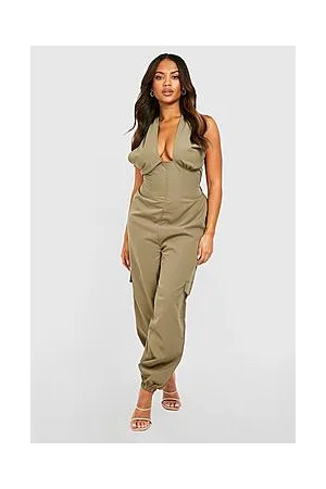 Boohoo Plus Corset Cargo Lace Back Woven Jumpsuit
