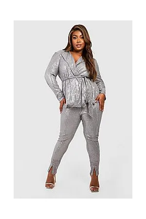 Boohoo Plus Sequin Split Front Leggings