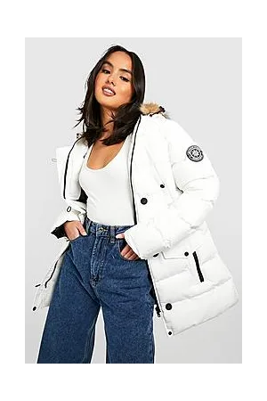 Boohoo Faux Fur Trim Badge Detail Parka Coat