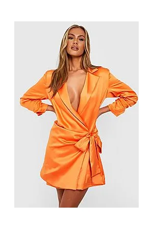 Boohoo Premium Satin Ruched Sleeve Wrap Blazer Dress