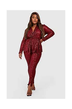 Boohoo Plus Sequin Split Front Leggings