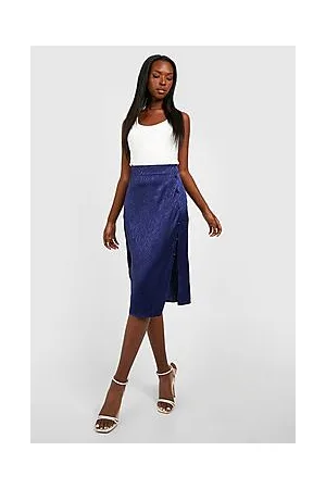 Boohoo Jacquard Satin Buttoned Midi Skirt