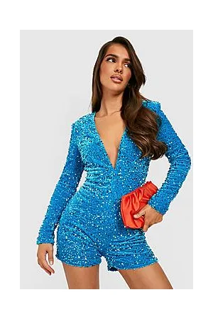 Boohoo Sequin Plunge Shoulder Pad Playsuit