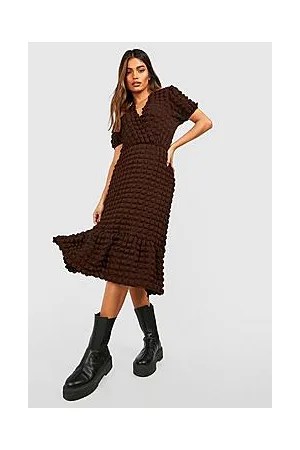 Boohoo Bubble Jersey Wrap Midi Smock