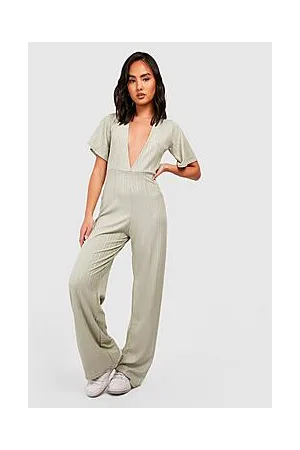 Boohoo Crinkle Rib Wide Leg Jumpsuit