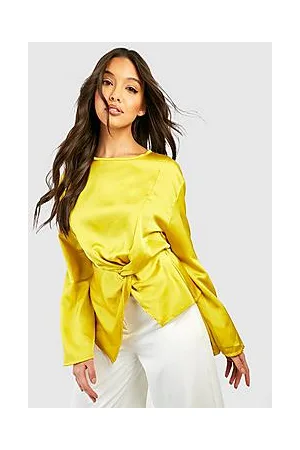 Boohoo Satin Knot Detail Flared Sleeve Blouse