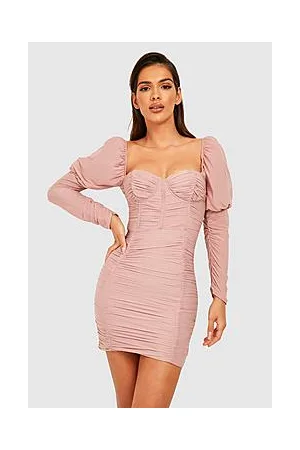 Boohoo Mesh Corset Ruched Bodycon Dress