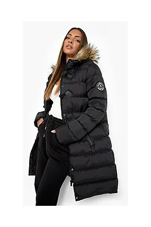Boohoo Quilted Faux Fur Hood Parka Coat