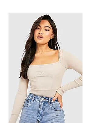 Boohoo Square Neck Seam Detail Rib Bodysuit