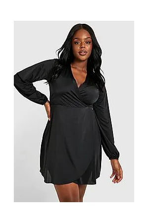 Boohoo Plus Slinky Ruffle Wrap Mini Dress