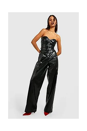 Boohoo Leather Look Straight Leg Biker Cargo Trouser