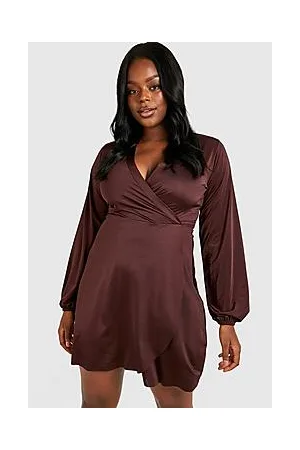 Boohoo Plus Slinky Ruffle Wrap Mini Dress