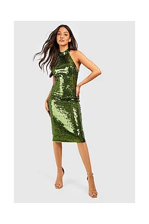 Boohoo Sequin Halterneck Midi Party Dress