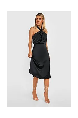 Boohoo Satin Halterneck Twist Midi Bridesmaid Dress