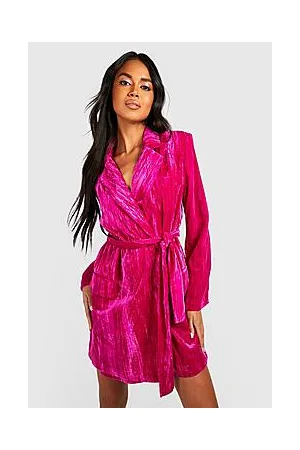 Boohoo Velvet Tie Waist Blazer Party Dress