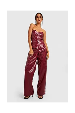 Boohoo Leather Look Straight Leg Biker Cargo Trouser