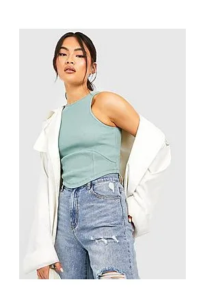 Boohoo Corset Hem Racer Rib Crop