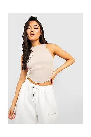 Boohoo Corset Hem Racer Rib Crop