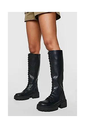 Boohoo Wide Fit Knee High Lace Up Boots