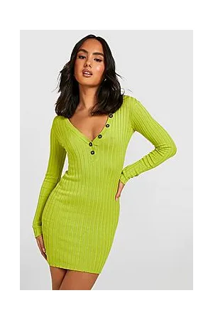 Boohoo Wide Rib Knitted Deep V Mini Dress