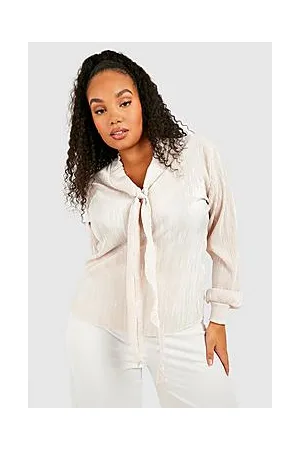 Boohoo Plus Plisse Blouson Sleeve Blouse