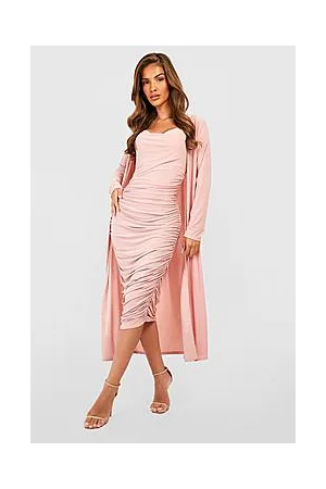 Boohoo Strappy Cowl Neck Midaxi Dress And Duster Coat