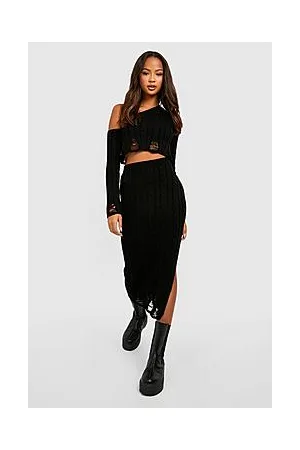Boohoo Distressed Hem Knitted Crop & Skirt Co-ord
